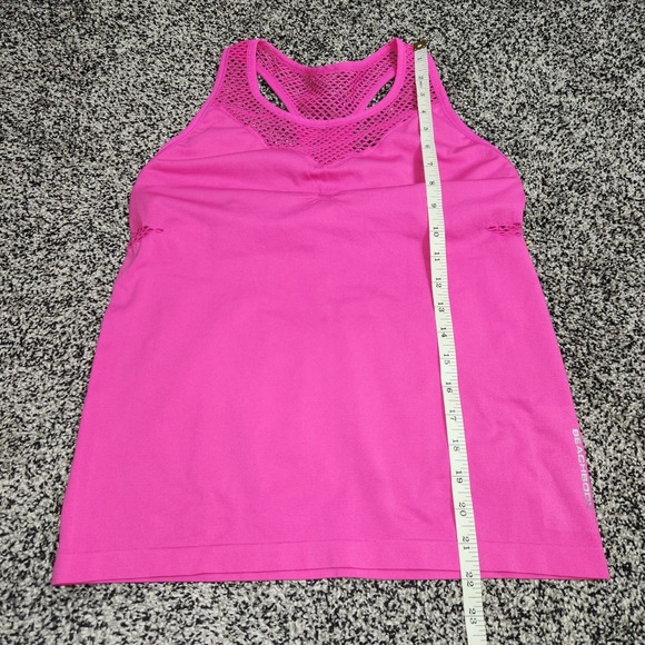Beachbody Mesh Fishnet Tank Top Pink Fushcia Women L,Stretch Built In Bra No Pad - Picture 3 of 7